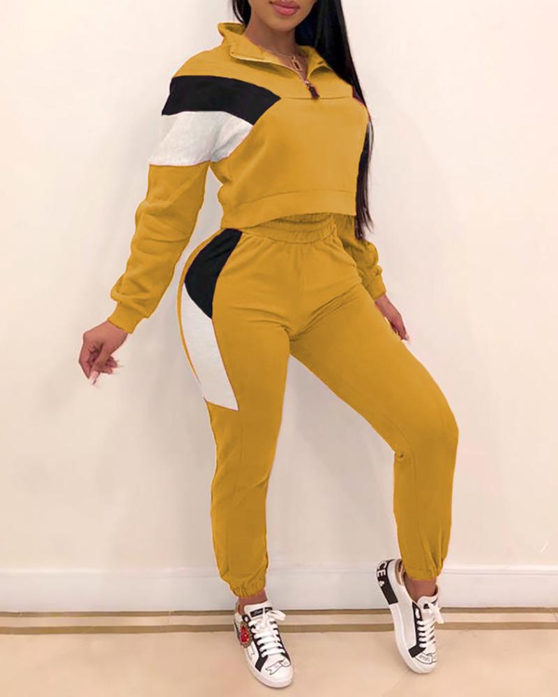 

Colorblock Long Sleeve Top & Slinky Pant Sets, Yellow