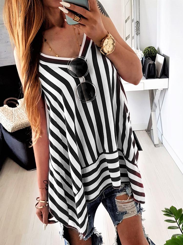 

Casual Striped V-Neck Sleeveless Irregular Top