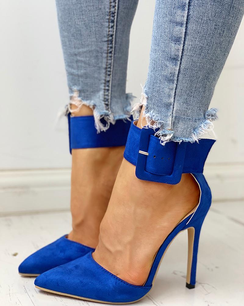 

Pointed Toe Ankle Buckled Thin Heels, Blue