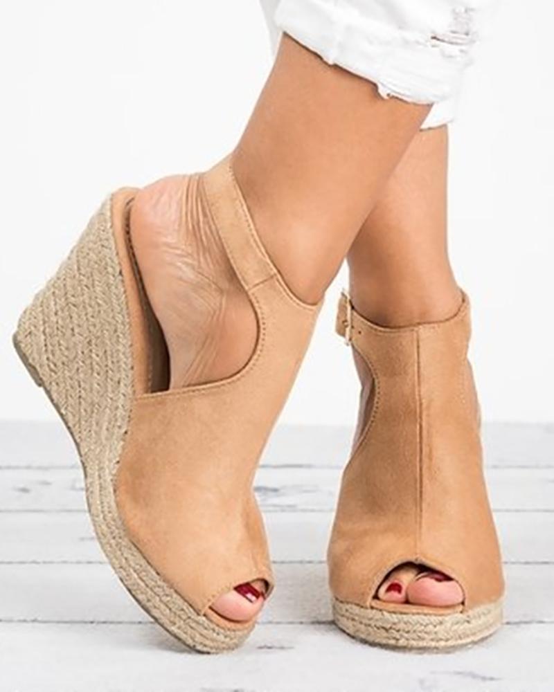 

Peep Toe Slingback Espadrille Wedge Sandals, Apricot