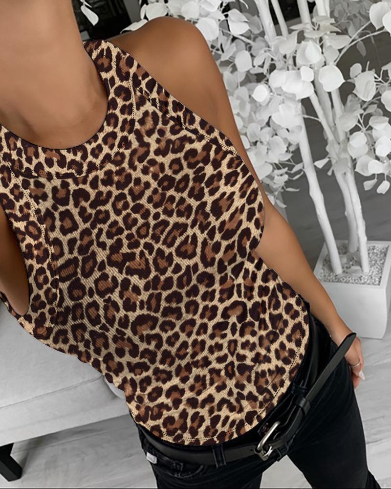 

Leopard Print Casual Tank Top