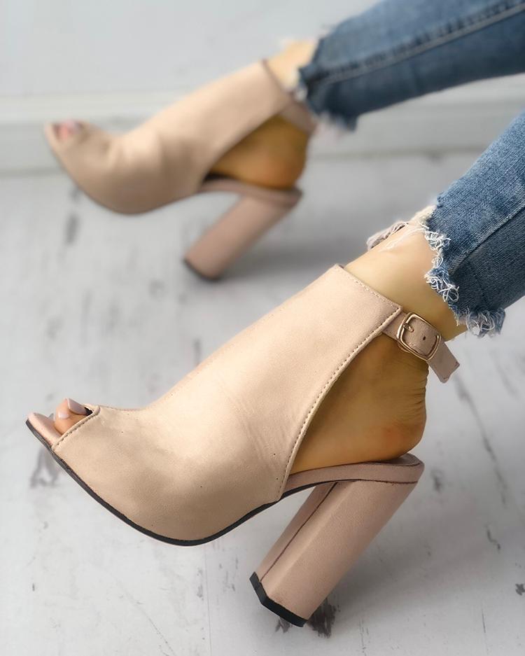 

Solid Suede Peep Toe Slingback Chunky Heels, Khaki