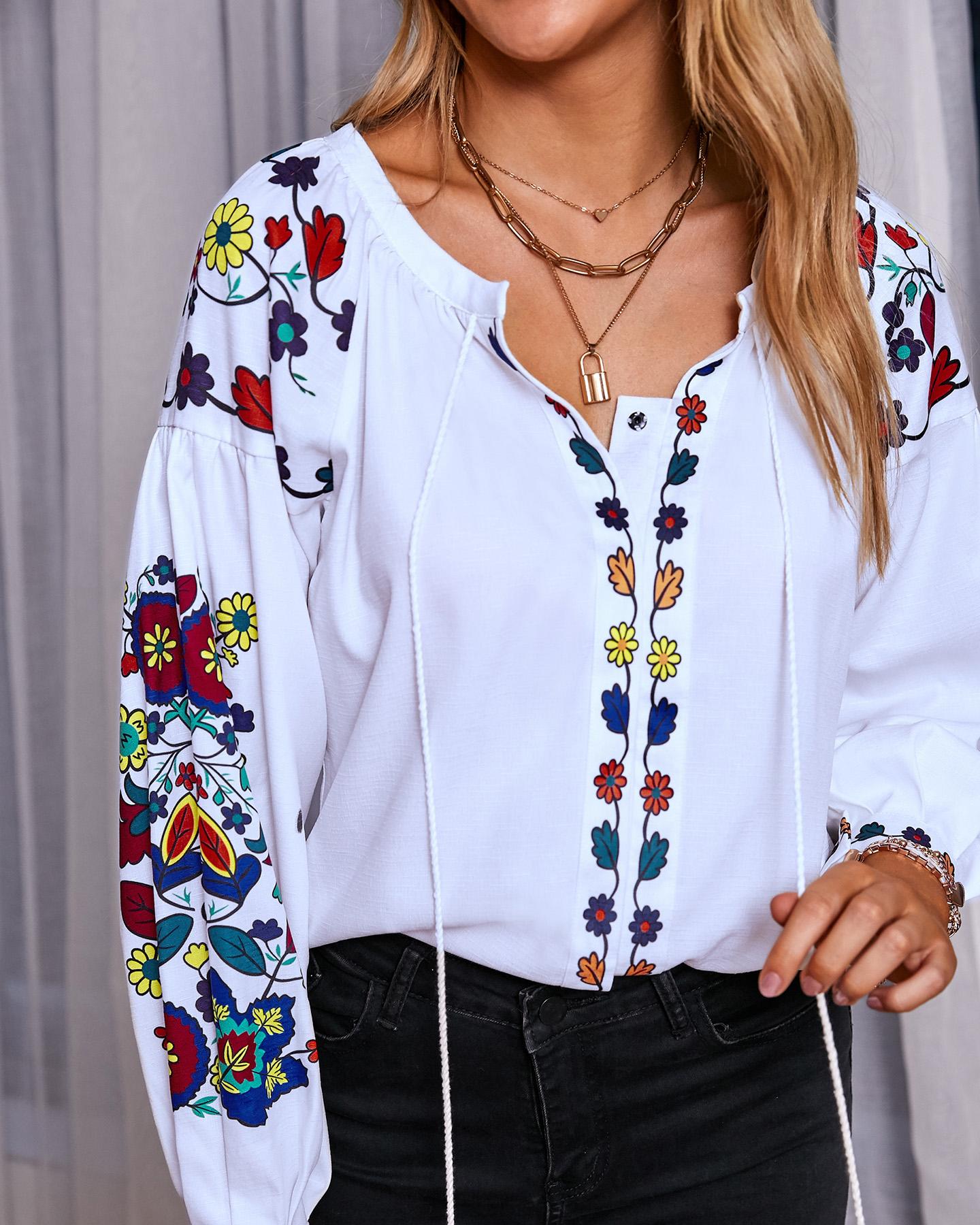 

Floral Print Lantern Sleeve Blouse, Multicolor
