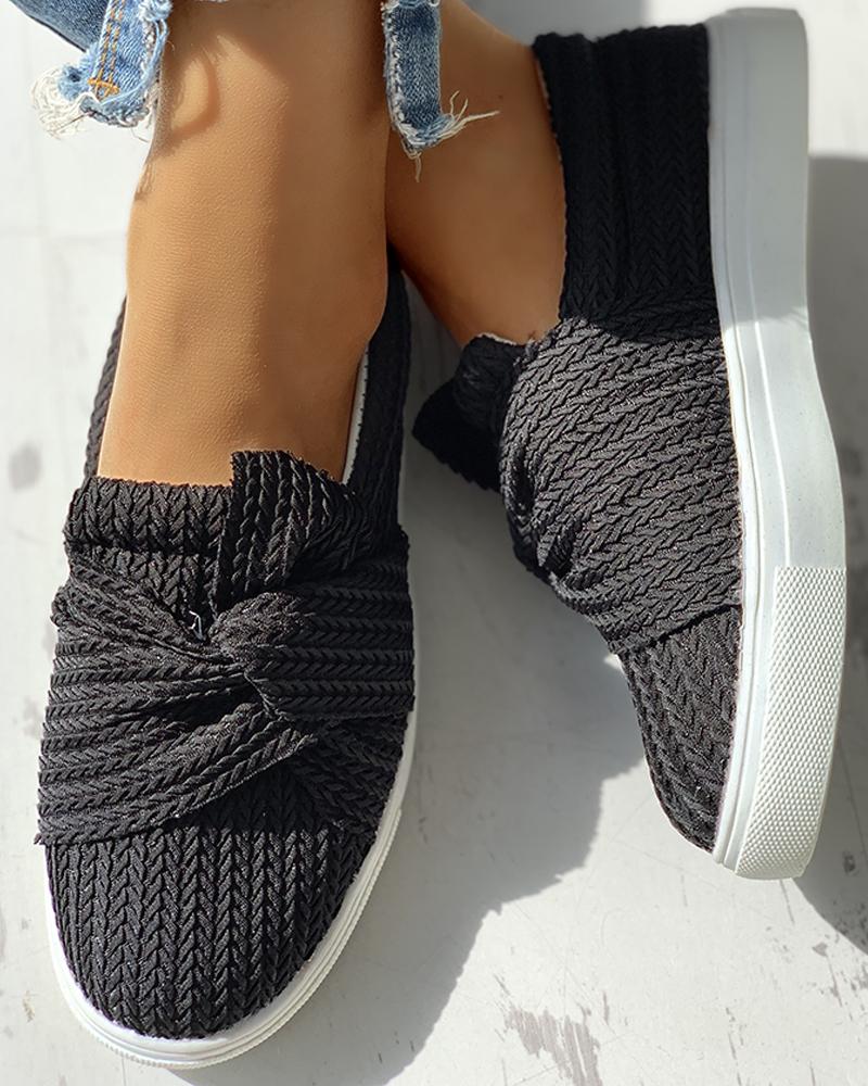 

Solid Design Casual Flat Shoes, Black