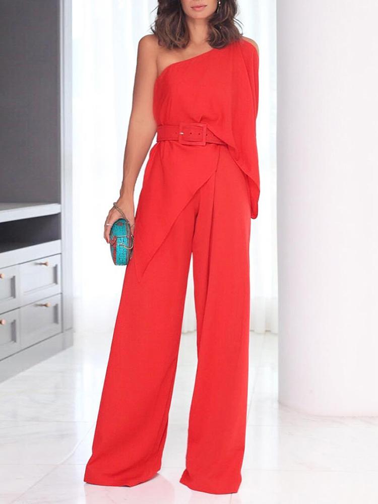 

Solid Multi-way Wide Leg Jumpsuit, Red