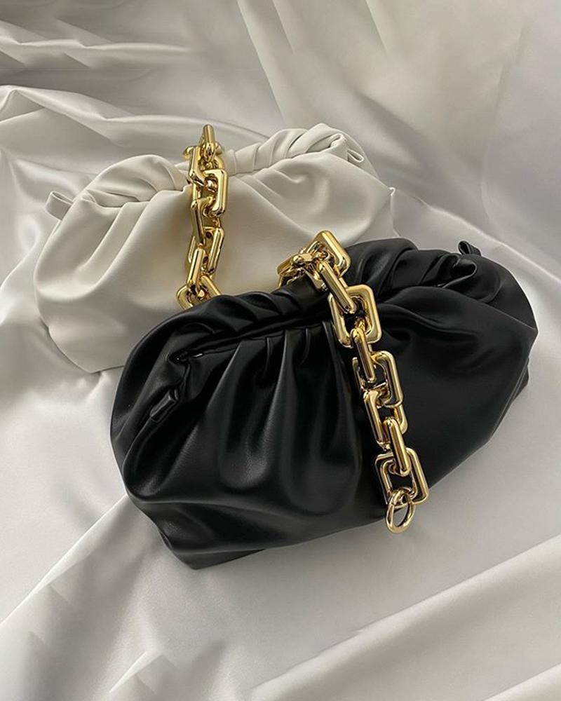 

Solid Metallic Chain Handle Shoudler Bag, Black