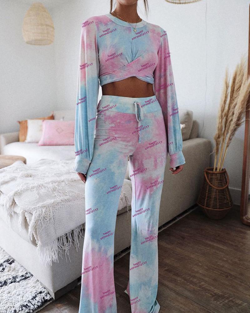 

Tie Dye Letter Print Two-Piece Lounge Set, Blue