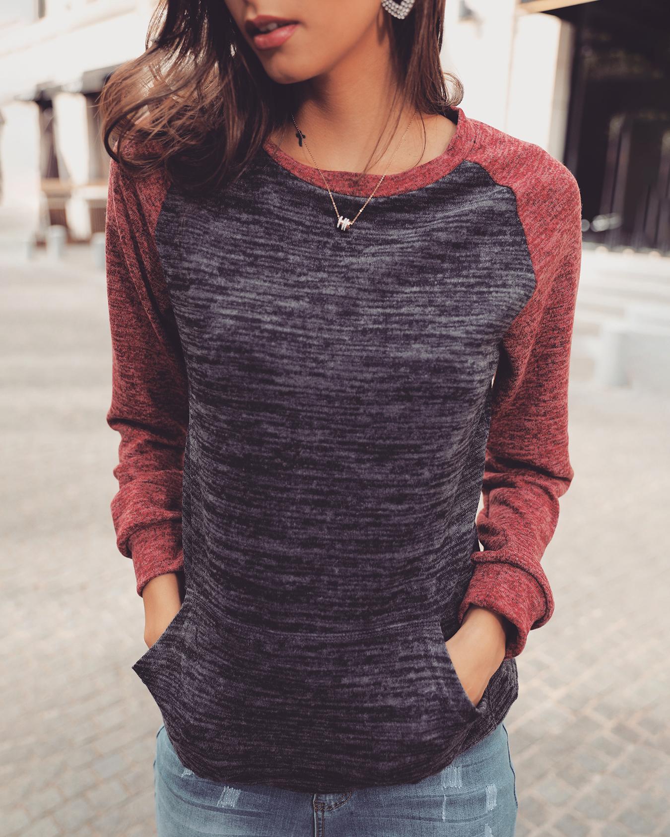 

Raglan Sleeve Pocket Casual Sweatshirts, Dark grey