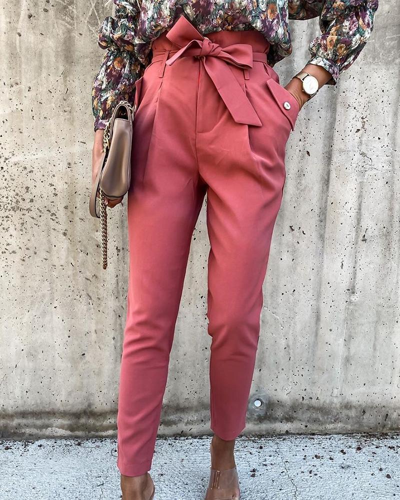 

Tie Waist Capri Pants, Pink