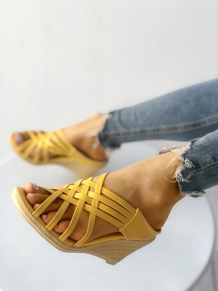 

Multi Strappy Peep-toe Platform Wedge Sandals