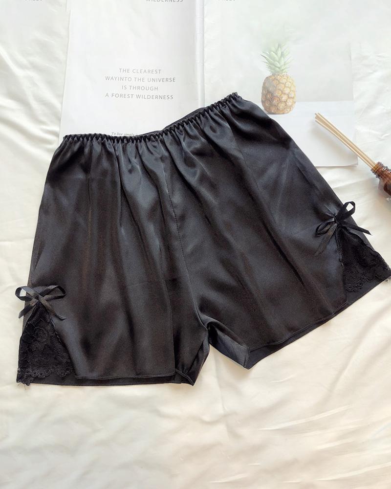 

Lace Trim Satin Shorts, Black