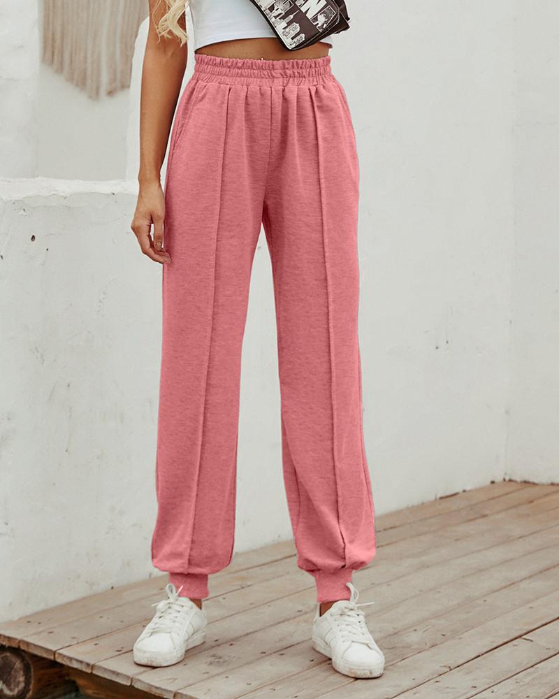 

Elastic Waist Casual Cuffed Pants, Pink