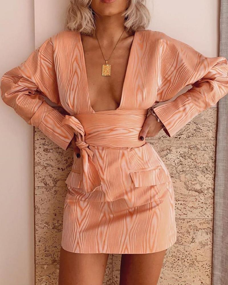 

Wood Print Deep Square Neck Dress, Orange