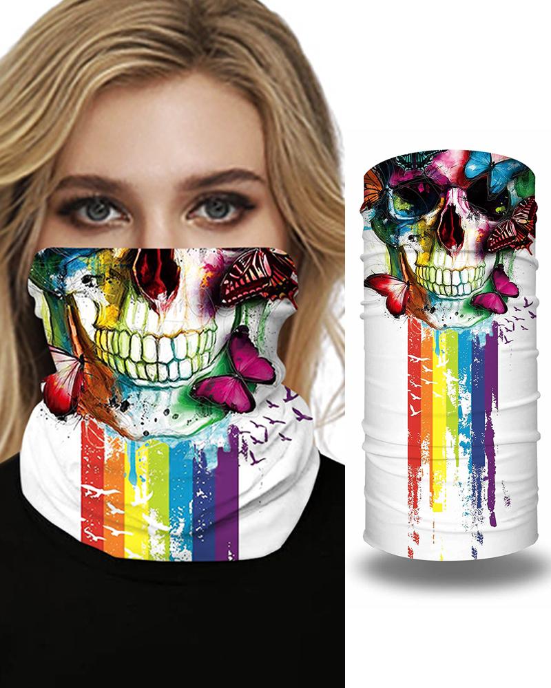 

Skull Print Breathable Face Bandana Magic Scarf Headwrap Balaclava, White