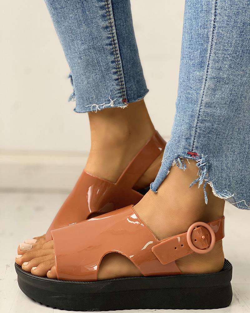 

Solid Ankle Buckled Muffin Sandals, Brown