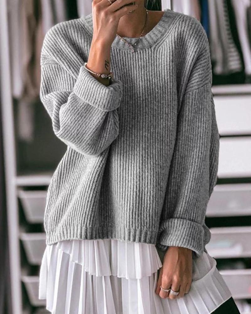 

Boat Neck Ribbed Knit Sweater, Gray