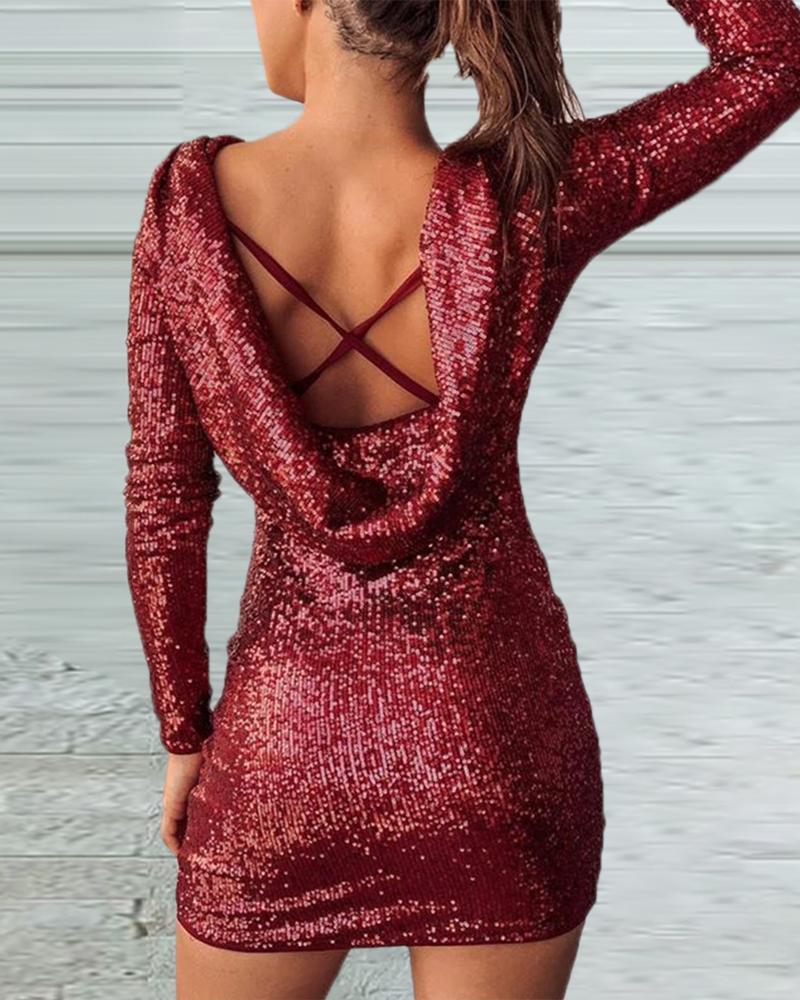 

Sequins Crisscross Backless Bodycon Dress, Red