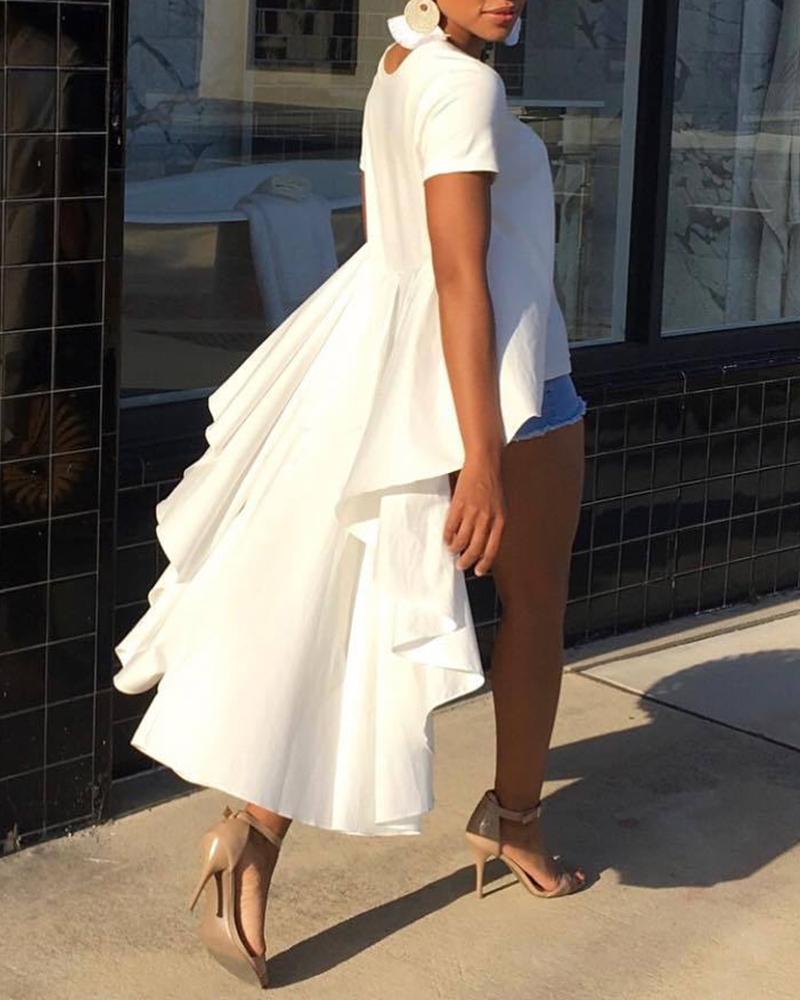

Short Sleeve Solid Color Dip Hem Top