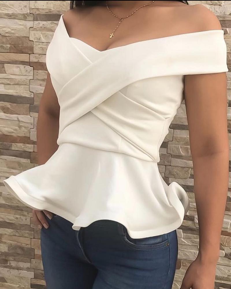 

Off Shoulder Crisscross Peplum Top