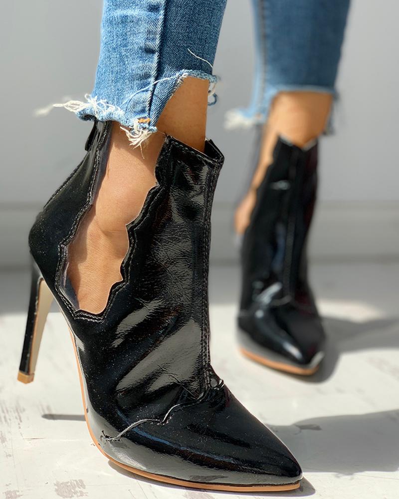 

Solid Patchwork See Through Thin Heels Boots, Black