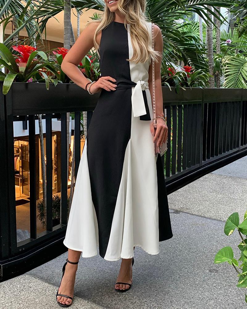 

Sleeveless Colorblock Ruffles A-line Dress