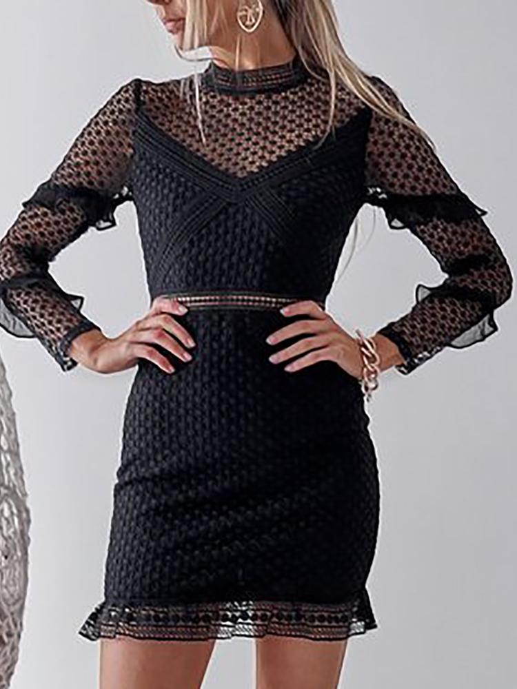

Hollow Out Lace Ruffles Detail Bodycon Dresses