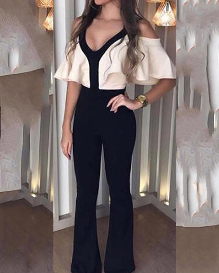 

Contrast Binding Ruffle Detail High Waist Jumpsuit