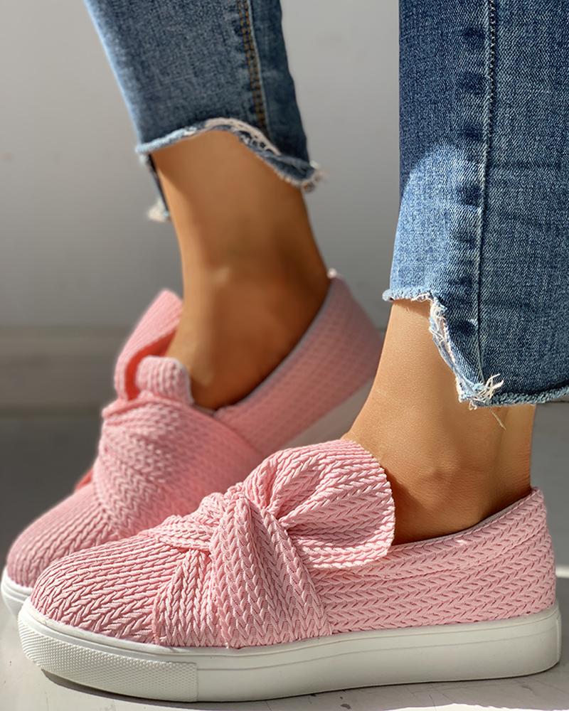

Solid Design Casual Flat Shoes, Pink