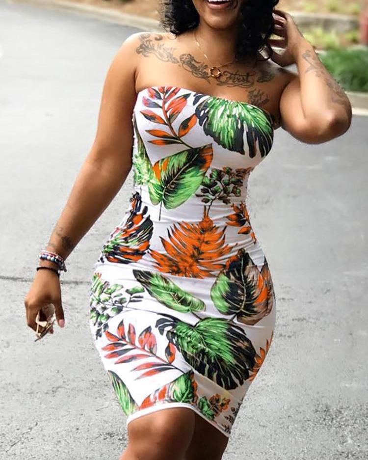 

Leaf Print Sheath Tube Cocktail & Party Dress