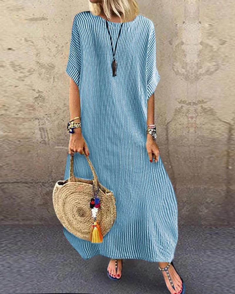 

Striped Half Sleeve Loose Maxi Dress, Blue