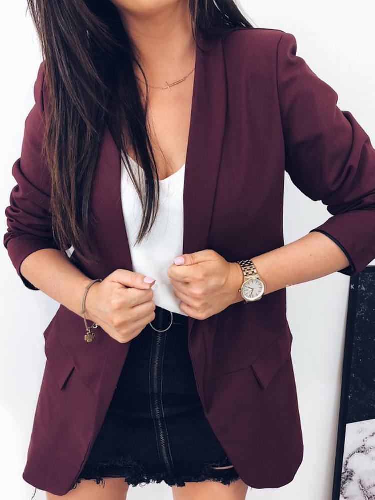 

Solid Open Front Casual Blazer, Red