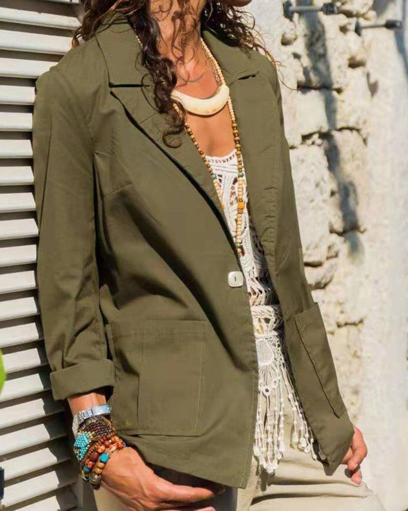 

Solid Open Front Casual Blazer, Green