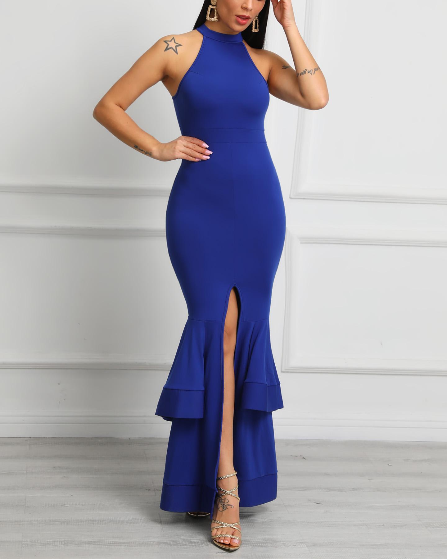 

Haltered Ruffles Mermaid Evening Dress