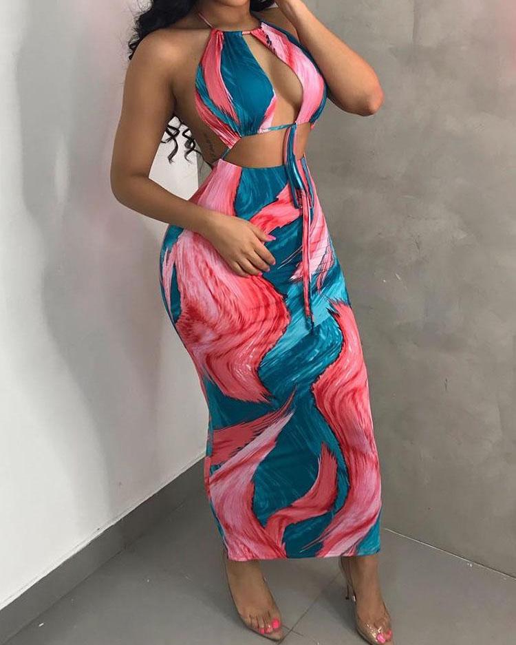 

Halter Tie Dye Cutout Dress, Multicolor