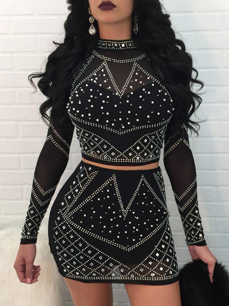 

Retro Pattern Sequins Mock Skirt Sets