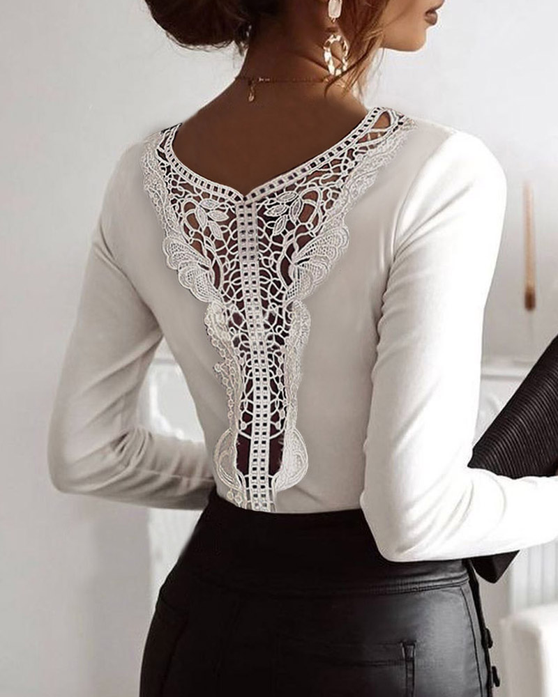 

Guipure Lace Long Sleeve Top, White