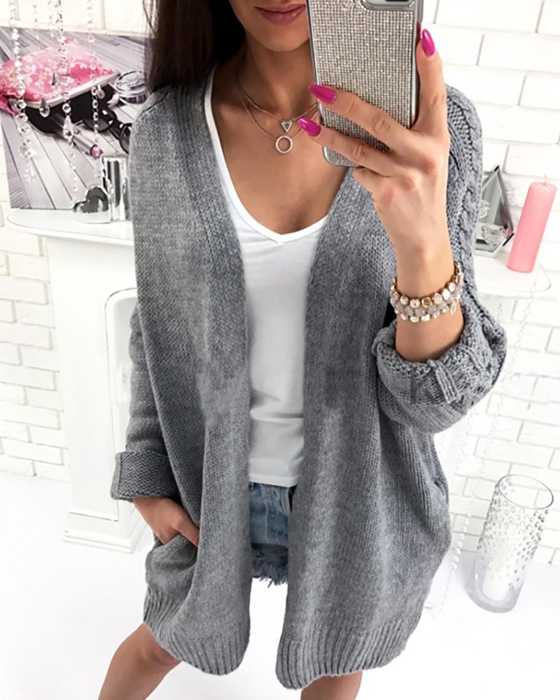 

Long Sleeve Braided Pocket Design Cardigan, Gray
