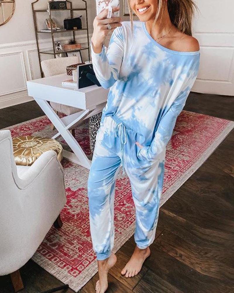 

Tie Dye Two-Piece Lounge Set, Light blue