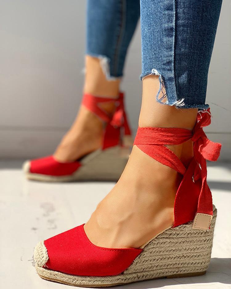 

Bandage Tied Back Espadrille Wedge Shoes, Red