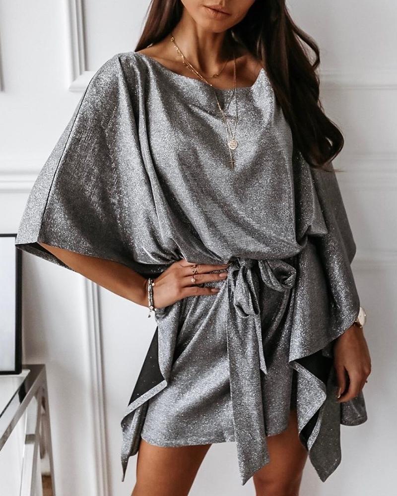 

Glitter Batwing Sleeve Casual Dress, Silver