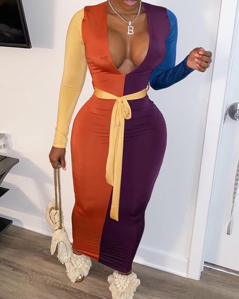 

Plunge Contrast Tie Waist Jumpsuit