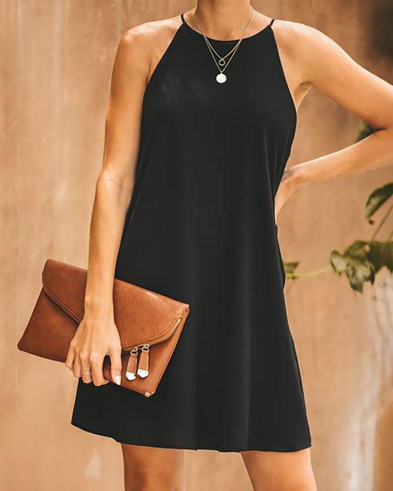

Solid Sleeveless Casual Dress, Black