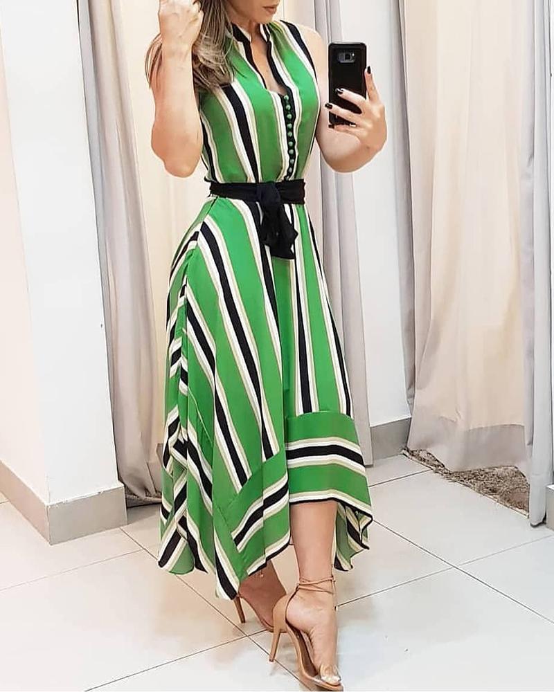 

Contrast Striped Irregular Dress, Light green