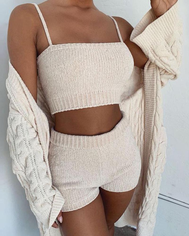 

Solid Knitted Crop Top & Shorts