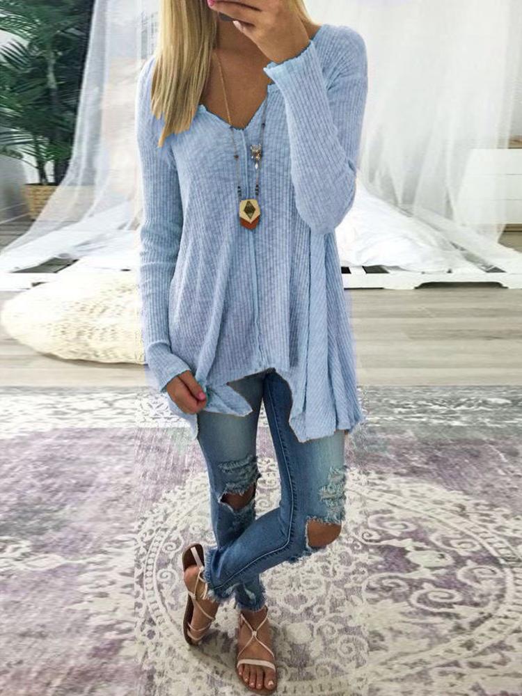 

Plus Size V Neck Rib Sweater, Blue