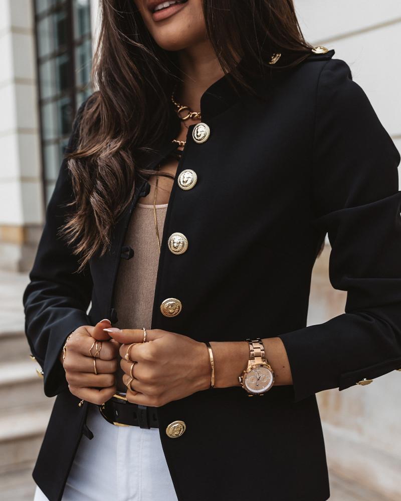 

Double Breasted Long Sleeve Blazer Coat, Black