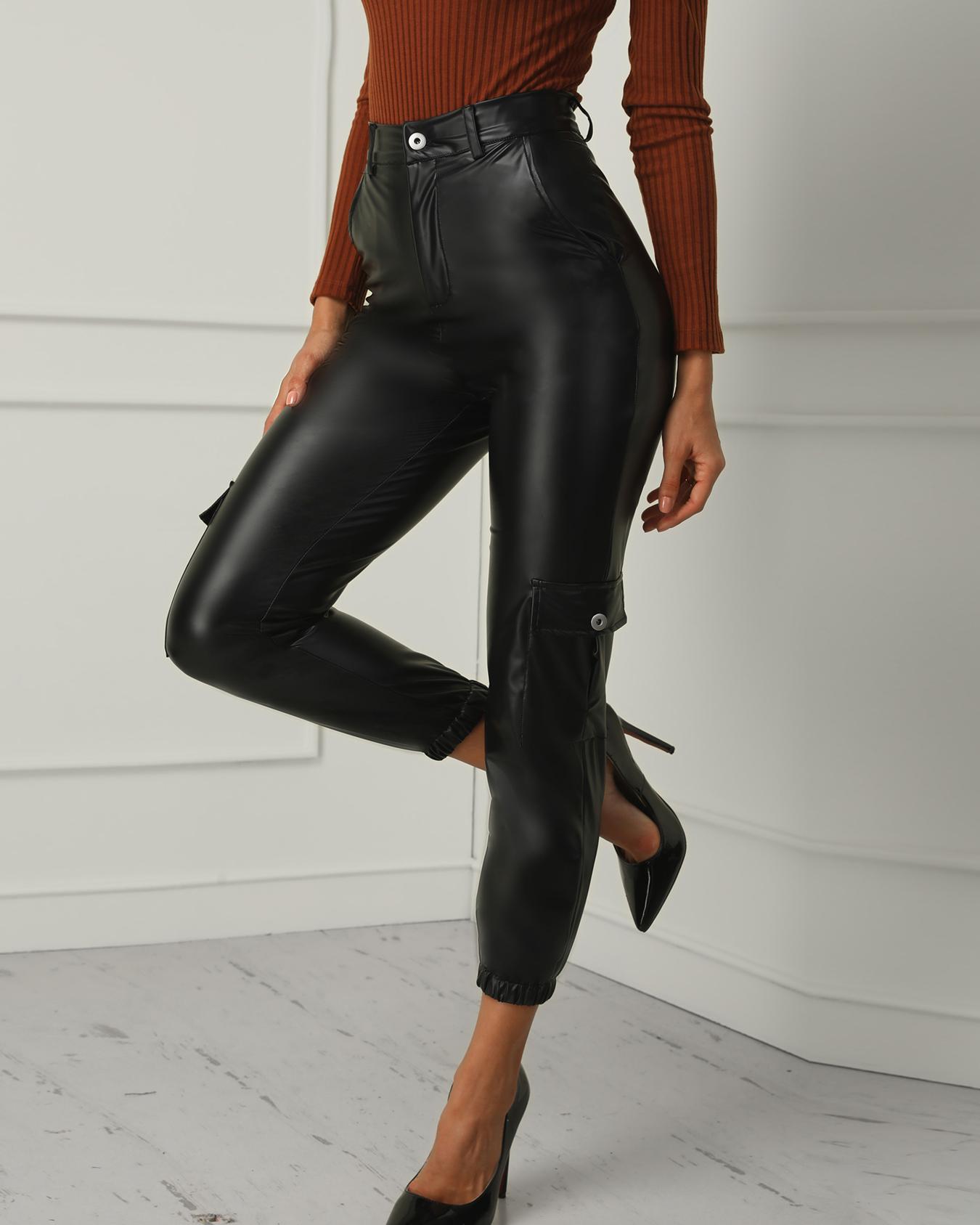 

PU Pocket Design Slinky Pants