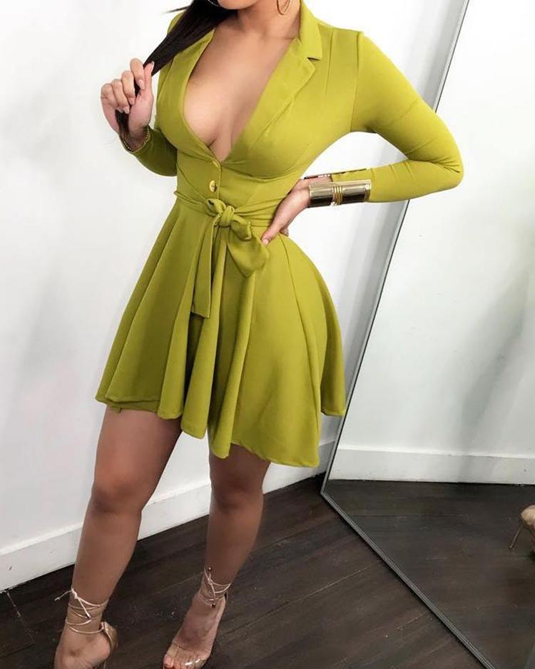 

Women Belt Pleated Casual Blazer Dress