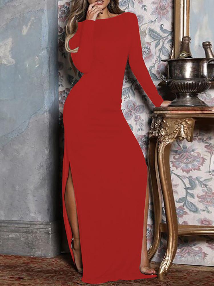 

Open Back Side Slit Evening Dress, Red