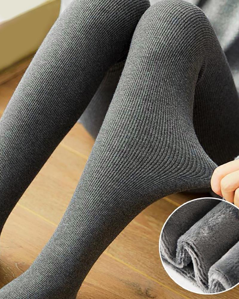 

Plain Super Thick Ribbed Winter Leggings, Gray